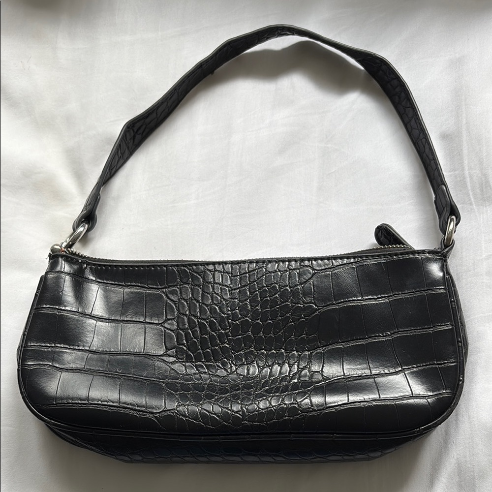 Urban Outfitters Black Crocodile-Embossed Shoulder Bag